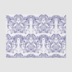 Blau- und Weißbarocke Rokoko-Muster Seidenpapier