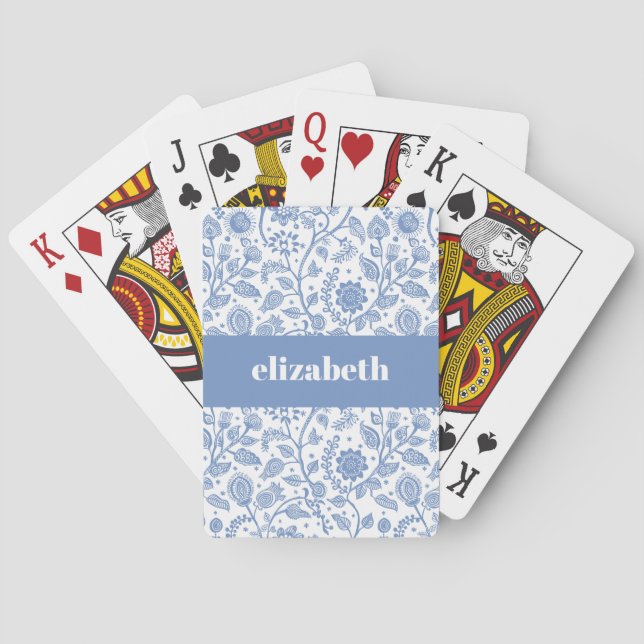 Blau und Weiße Blumige Benutzerdefinierter Name Bo Spielkarten (Rückseite)