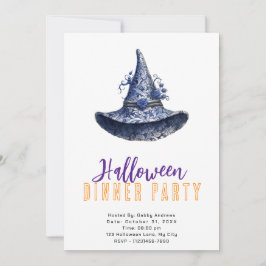 Blau und Weiße Hexen Halloween Abendessen Party Einladung