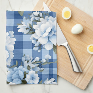 BLAU- UND WEISSE KARIERTE MUSTER UND BLUME GESCHIRRTUCH