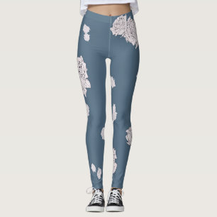 Blau und Weiße Rosen Leggings