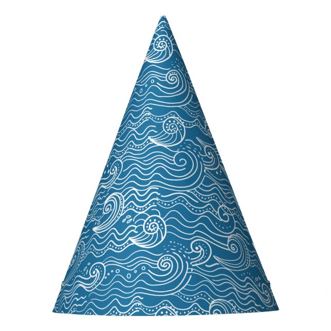 Blau- und Weißmeer-Wellen Partyhütchen (Vorderseite)