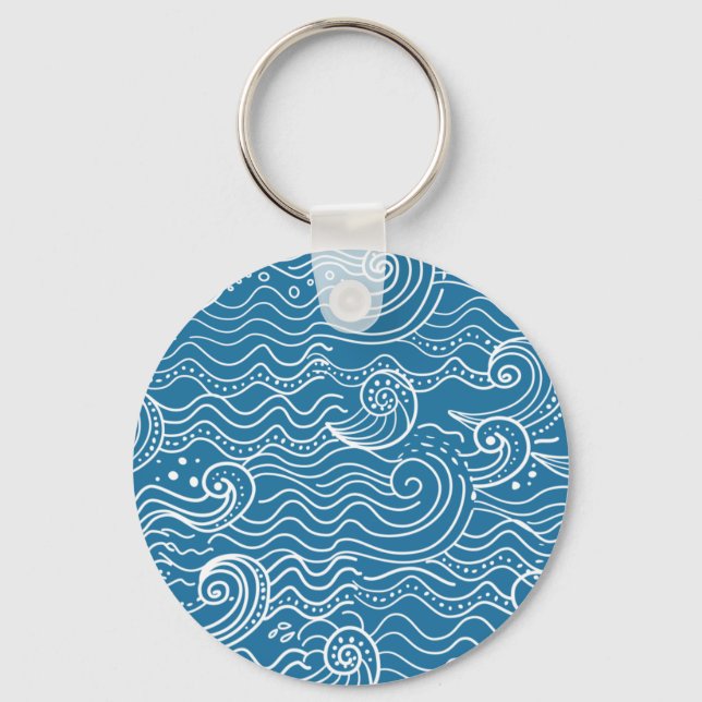 Blau- und Weißmeer-Wellen Schlüsselanhänger (Vorderseite)