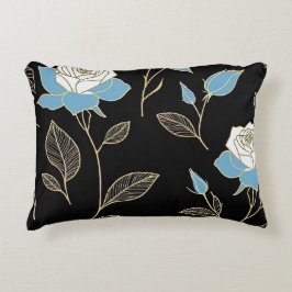 Blau- und Weißrosen mit Goldbesatz Dekokissen