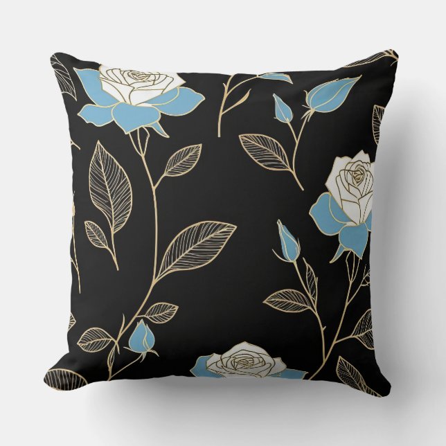 Blau- und Weißrosen mit Goldbesatz Kissen (Vorderseite)