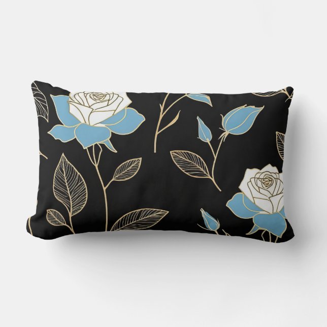 Blau- und Weißrosen mit Goldbesatz Lendenkissen (Vorderseite)
