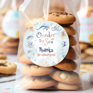 Blau Unter dem Meer 1. Geburtstag Danke Runder Aufkleber