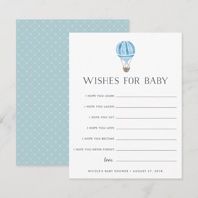 Blau | Up in Air Baby Shower Wish Card Einladung (Vorne/Hinten)