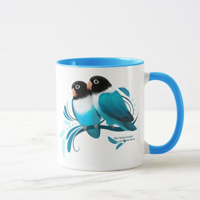Blau verdeckte Lovebirds Tasse (Rechts)