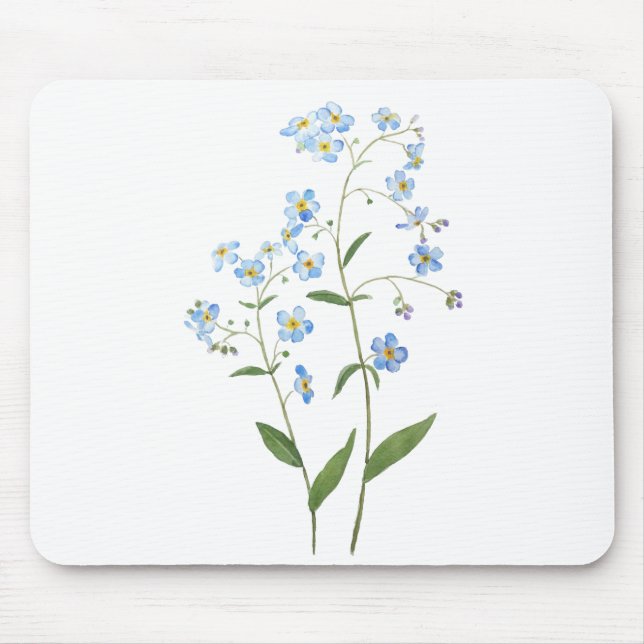 blau vergessen mich nicht Blume 2021 Aquarell Mousepad (Vorne)