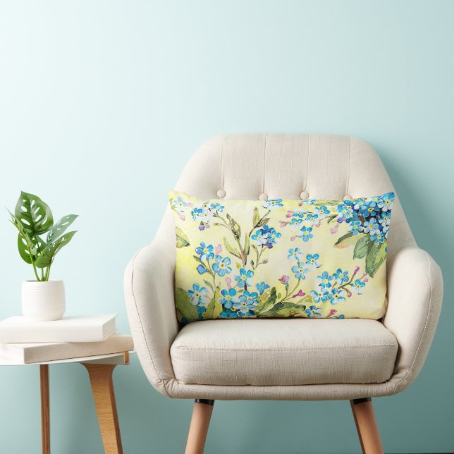 Blau Vergiss mich nicht Blume Aquarell Lendenkissen (Stuhl )