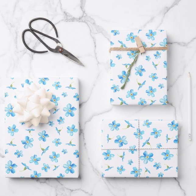 Blau Vergiss mich nicht nahtlos Muster Geschenkpapier Set (Vorderseite)