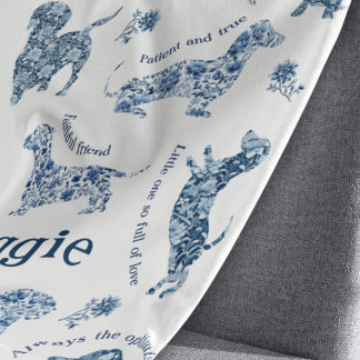 Blau Vintag Delft Dackel Fleece Blanket