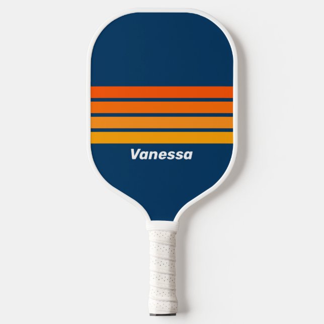 Blau Vintag über Streifen mit Name Pickleball Schläger (Vorderseite)