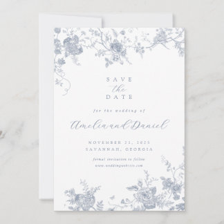 Blau Vintage Blume Save the Date Einladung