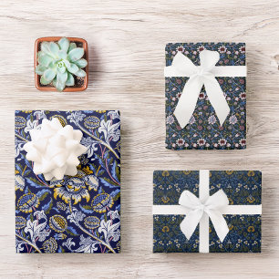Blau-vintage-blumenmuster von William Morris Geschenkpapier Set