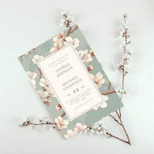 Blau   Vintage Hochzeit von Cherry Blossom Einladung