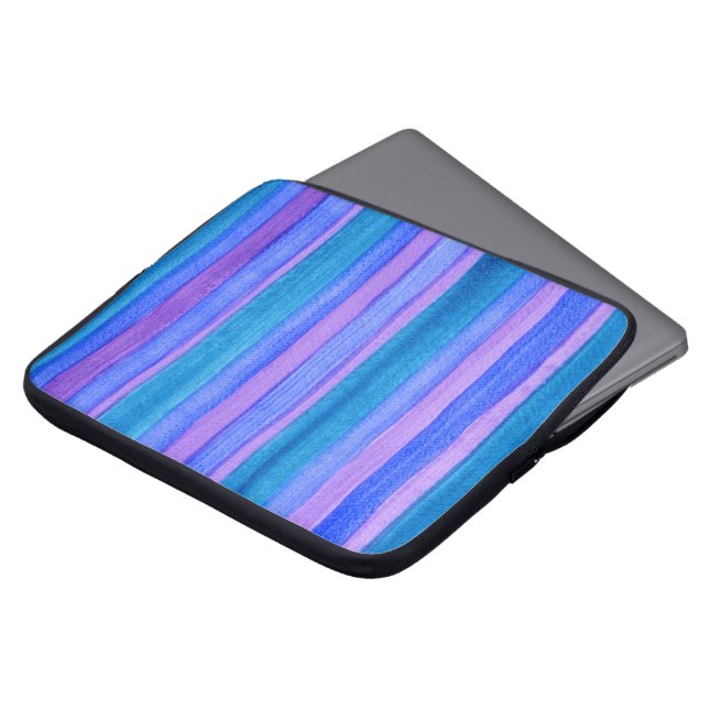 Blau, violett, Aquamarin gestrichene Streifen Laptopschutzhülle (Vorne Oben)