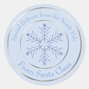 Blau von Santa Claus Glitzer-Schneeflocke Runder Aufkleber