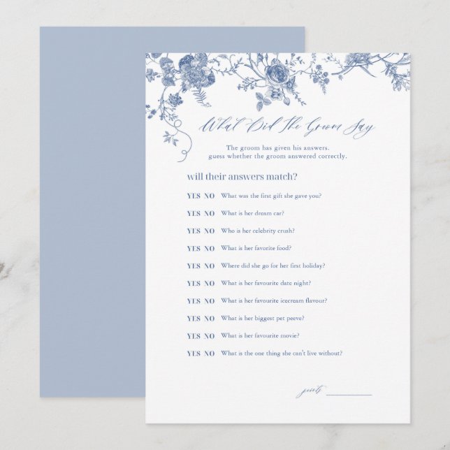 Blau, was der Groom gesagt hat, Bridal Game Cards Einladung (Vorne/Hinten)