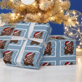 Blau: Weihnachtsbärenpapier Geschenkpapier