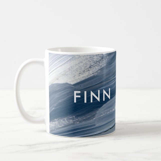 Blau weiß abstrakt strukturiert moderne Handgemäld Kaffeetasse (Links)