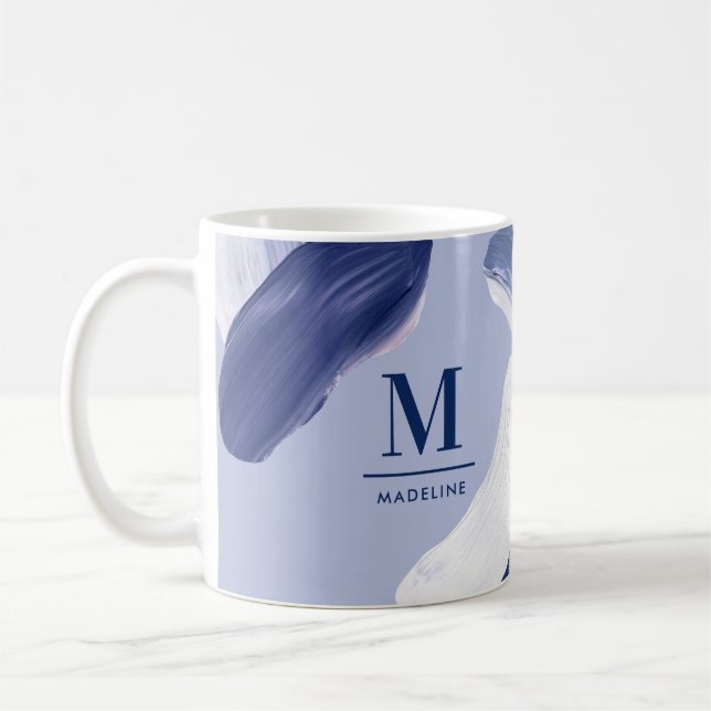 Blau weiß abstrakt strukturiert moderne Handgemäld Kaffeetasse (Links)