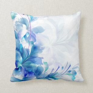 Blau-Weiß-Abstrakte Blumengestaltung Kissen