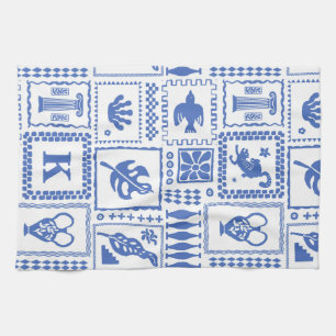 Blau-Weiß abstraktes Monogramm-Geschenk Geschirrtuch