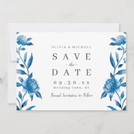 Blau-Weiß-Aquarellblumen Save the Date