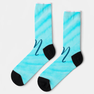 Blau-Weiß-Aquarelllinien fügen Ihr Monogramm hinzu Socken