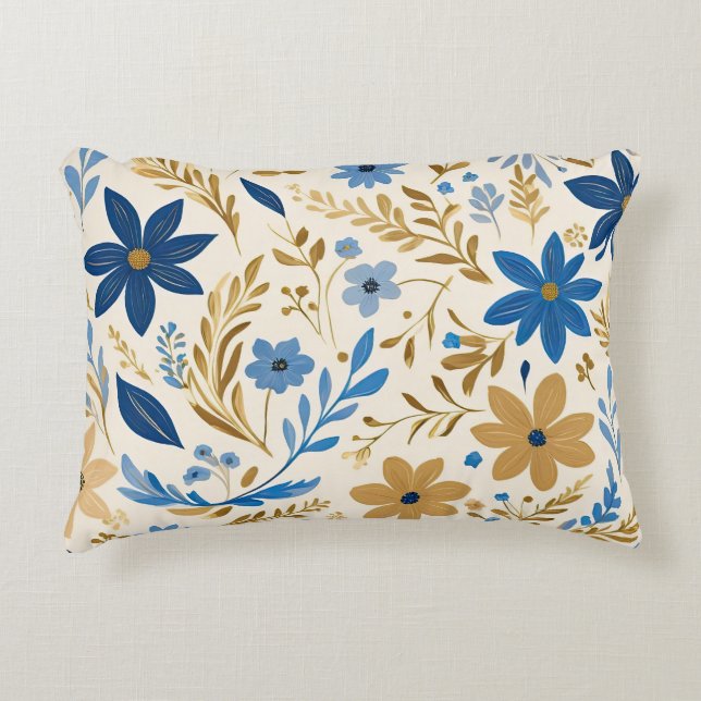 Blau-Weiß-Blumen Dekokissen (Vorderseite)
