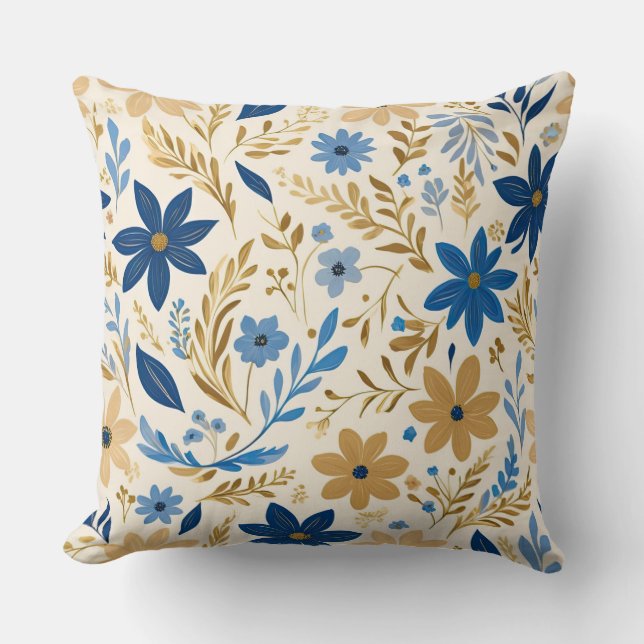 Blau-Weiß-Blumen Kissen (Vorderseite)