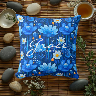 Blau-Weiß-Blumen-Wellness-Kissen Kissen