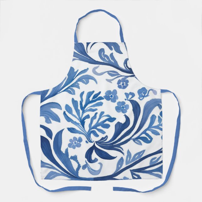 Blau-Weiß-Blumendesign | Chinoiserie Pattern Schürze (Vorderseite)