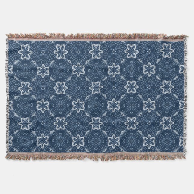 Blau-Weiß-Blumendesign Decke (Vorderseite)