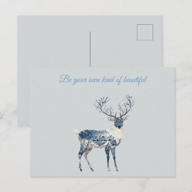 Blau Weiß Chic Hirsch Postkarte (Vorne/Hinten)