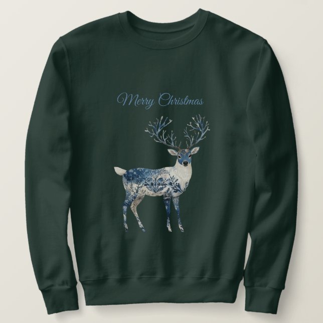 Blau Weiß Chic Hirsch Sweatshirt (Design vorne)