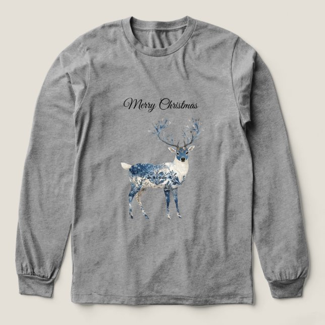 Blau Weiß Chic Hirsch Tri-Blend Shirt (Design Vorderseite)