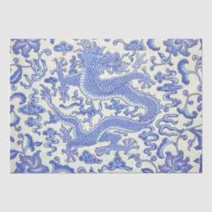 Blau-Weiß-Chinesischer Drache Blumendekoupage Seidenpapier