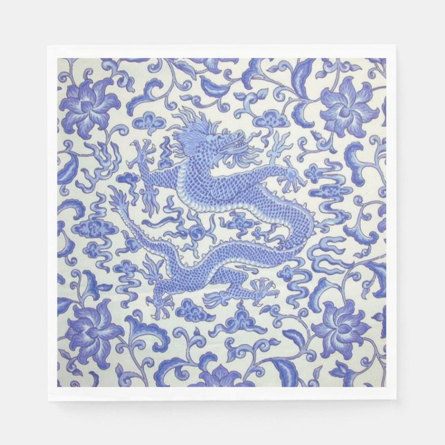 Blau-Weiß-Chinesischer Drache Blumendekoupage Serviette (Vorderseite)