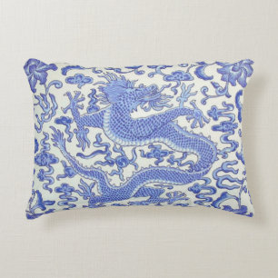 Blau-Weiß-Chinesischer Orientalischer Drache Dekokissen