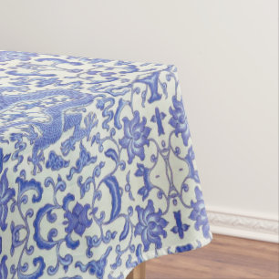 Blau-Weiß-Chinesischer Orientalischer Drache Tischdecke