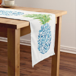Blau & Weiß Chinoiserie Ananas Preppy Küste Kurzer Tischläufer