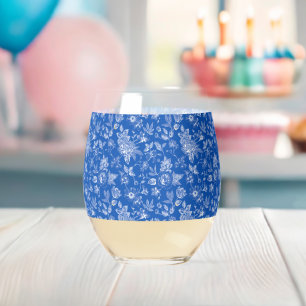 Blau-weiß Chinoiserie Antik Brautparty Weinglas Ohne Stiel