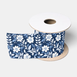 Blau-Weiß Chinoiserie Antikes Blumenmuster Satinband