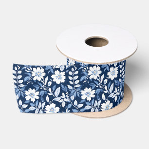 Blau-Weiß Chinoiserie Antikes Blumenmuster Satinband