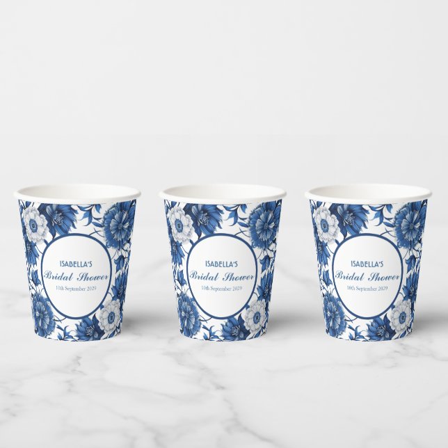 Blau-Weiß Chinoiserie Antique Pattern Bridal Pappbecher (Multi)