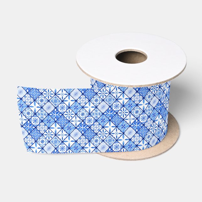 Blau-weiß Chinoiserie Antiquitätenmuster Satinband (Spule)