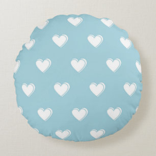 Blau Weiß Cute Einfaches Herz Muster Rundes Kissen